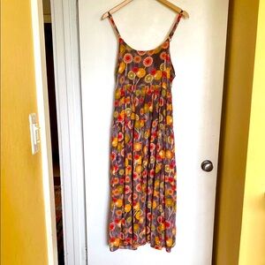 Maxi Sundress Women’s Medium Brown Orange Red Yellow Tiered Spaghetti Straps